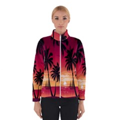 Nature Palm Trees Beach Sea Boat Sun Font Sunset Fabric Winterwear by Mariart