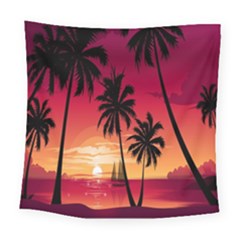 Nature Palm Trees Beach Sea Boat Sun Font Sunset Fabric Square Tapestry (large) by Mariart