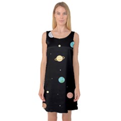 Planets Space Sleeveless Satin Nightdress