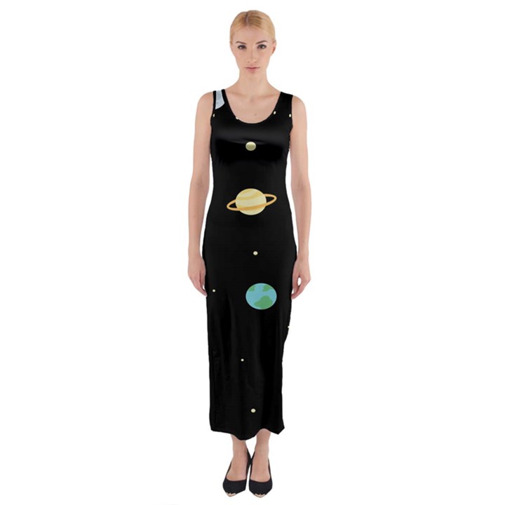 Planets Space Fitted Maxi Dress