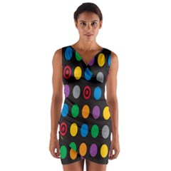 Polka Dots Rainbow Circle Wrap Front Bodycon Dress