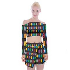 Polka Dots Rainbow Circle Off Shoulder Top With Skirt Set