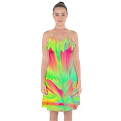 Screen Random Images Shadow Green Yellow Rainbow Light Ruffle Detail Chiffon Dress