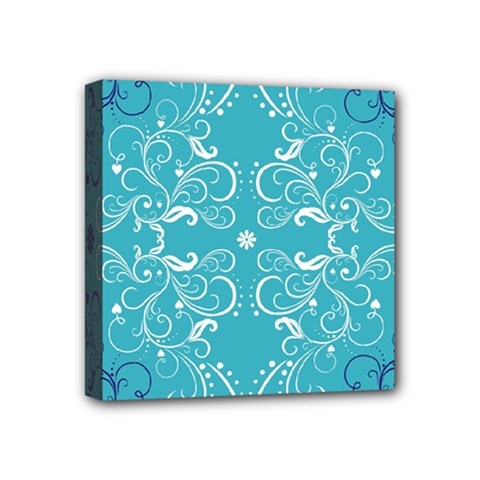 Repeatable Flower Leaf Blue Mini Canvas 4  X 4  by Mariart