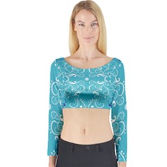 Repeatable Flower Leaf Blue Long Sleeve Crop Top