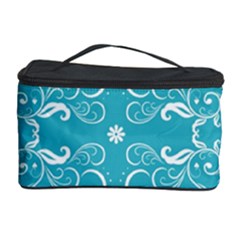 Repeatable Flower Leaf Blue Cosmetic Storage Case by Mariart
