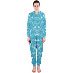 Repeatable Flower Leaf Blue Hooded Jumpsuit (ladies) 