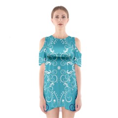 Repeatable Flower Leaf Blue Shoulder Cutout One Piece