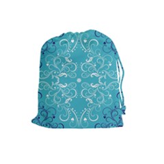 Repeatable Flower Leaf Blue Drawstring Pouches (large) 