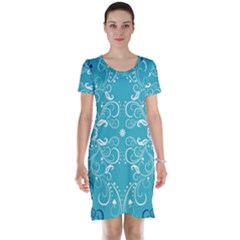 Repeatable Flower Leaf Blue Short Sleeve Nightdress