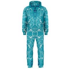 Repeatable Flower Leaf Blue Hooded Jumpsuit (men)  by Mariart