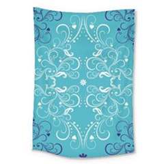 Repeatable Flower Leaf Blue Large Tapestry