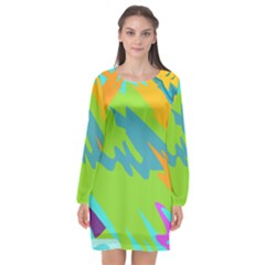 Skatepark Seaworld Fish Long Sleeve Chiffon Shift Dress  by Mariart