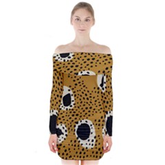 Surface Patterns Spot Polka Dots Black Long Sleeve Off Shoulder Dress by Mariart