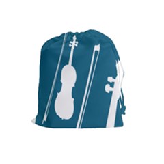 Violin Music Blue Drawstring Pouches (large) 