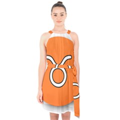 Taurus Symbol Sign Orange Halter Collar Waist Tie Chiffon Dress