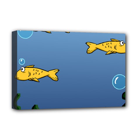 Water Bubbles Fish Seaworld Blue Deluxe Canvas 18  x 12  