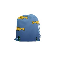 Water Bubbles Fish Seaworld Blue Drawstring Pouches (small)  by Mariart