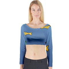 Water Bubbles Fish Seaworld Blue Long Sleeve Crop Top by Mariart