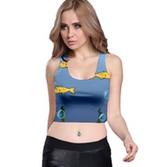 Water Bubbles Fish Seaworld Blue Racer Back Crop Top