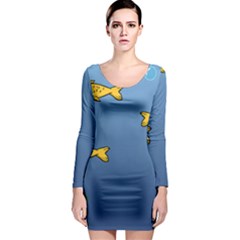 Water Bubbles Fish Seaworld Blue Long Sleeve Bodycon Dress