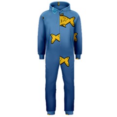Water Bubbles Fish Seaworld Blue Hooded Jumpsuit (men)  by Mariart