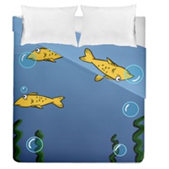 Water Bubbles Fish Seaworld Blue Duvet Cover Double Side (Queen Size)