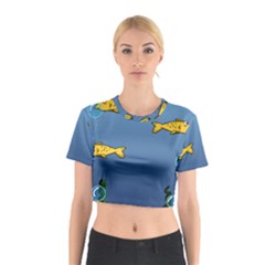 Water Bubbles Fish Seaworld Blue Cotton Crop Top