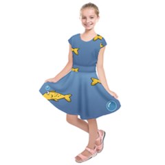 Water Bubbles Fish Seaworld Blue Kids  Short Sleeve Dress