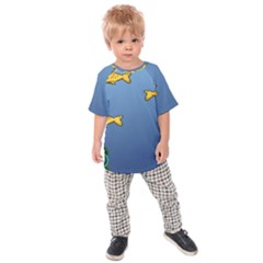 Water Bubbles Fish Seaworld Blue Kids Raglan Tee