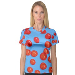 Tomatoes Fruite Slice Red Women s V-neck Sport Mesh Tee