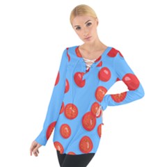 Tomatoes Fruite Slice Red Women s Tie Up Tee by Mariart