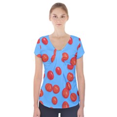 Tomatoes Fruite Slice Red Short Sleeve Front Detail Top by Mariart