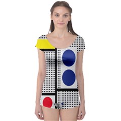 Watermark Circle Polka Dots Black Red Yellow Plaid Boyleg Leotard  by Mariart