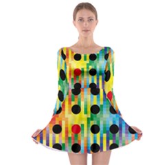 Watermark Circles Squares Polka Dots Rainbow Plaid Long Sleeve Skater Dress