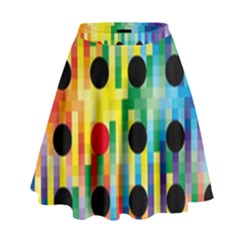 Watermark Circles Squares Polka Dots Rainbow Plaid High Waist Skirt by Mariart