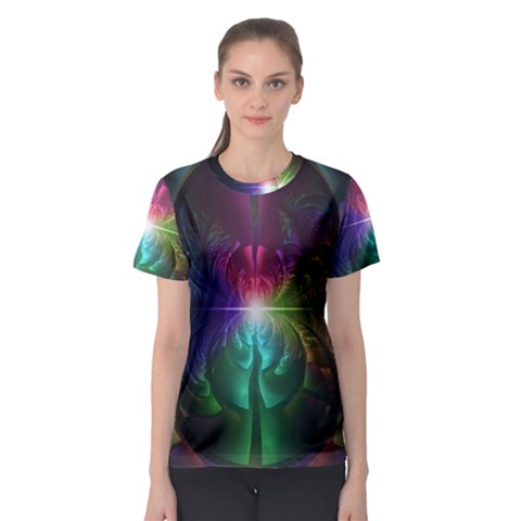 Anodized Rainbow Eyes And Metallic Fractal Flares Women s Sport Mesh Tee by jayaprime