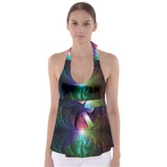 Anodized Rainbow Eyes And Metallic Fractal Flares Babydoll Tankini Top