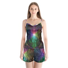 Anodized Rainbow Eyes And Metallic Fractal Flares Satin Pajamas Set