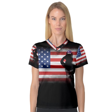 Honor Our Heroes On Memorial Day Women s V-neck Sport Mesh Tee by Catifornia