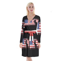 Honor Our Heroes On Memorial Day Long Sleeve Velvet Front Wrap Dress by Catifornia