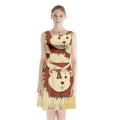 Happy Cartoon Baby Lion Sleeveless Waist Tie Chiffon Dress by Catifornia