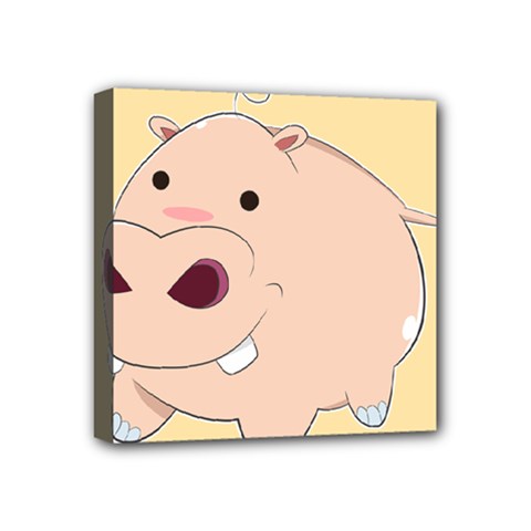 Happy Cartoon Baby Hippo Mini Canvas 4  X 4 