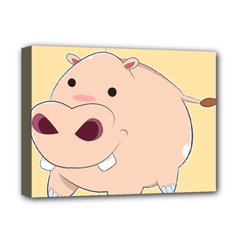 Happy Cartoon Baby Hippo Deluxe Canvas 16  X 12  