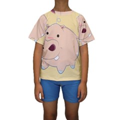 Happy Cartoon Baby Hippo Kids  Short Sleeve Swimwear