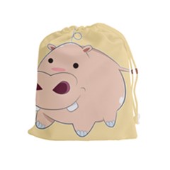 Happy Cartoon Baby Hippo Drawstring Pouches (extra Large) by Catifornia