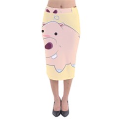 Happy Cartoon Baby Hippo Velvet Midi Pencil Skirt by Catifornia