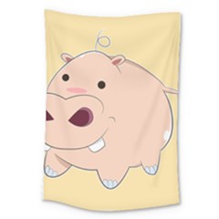 Happy Cartoon Baby Hippo Large Tapestry