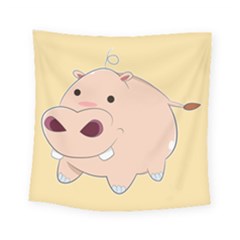 Happy Cartoon Baby Hippo Square Tapestry (small) by Catifornia