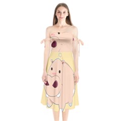 Happy Cartoon Baby Hippo Shoulder Tie Bardot Midi Dress